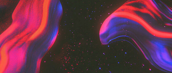 Poster - Vibrant neon abstract shapes with flowing curves on a dark background