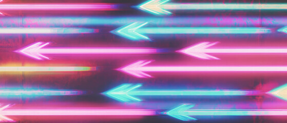 Poster - Neon arrows with glowing directional lines on a dark background create a vibrant guiding effect