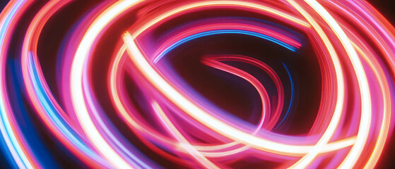 Poster - Vibrant neon circle loop glowing against a dark background with dynamic colors