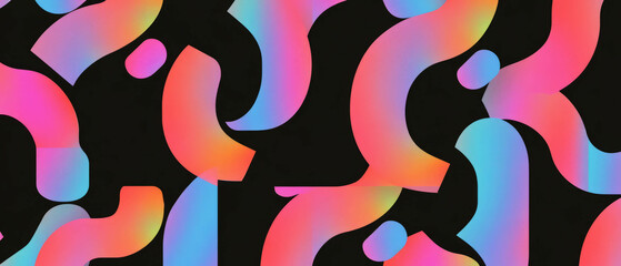 Poster - Discover vibrant neon geometric patterns with illumination against a black background