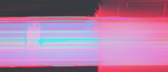 Aufkleber - Vibrant neon glitch effect overlay with distorted lines on a black background