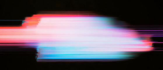 Poster - Vibrant neon glitch effect overlay with distorted lines on black background creating digital art