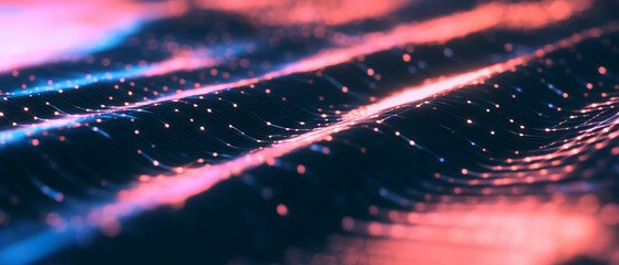Poster - Neon grid texture with glowing lines creating a vibrant pattern on a dark background