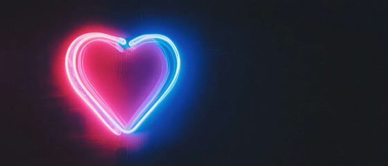 Poster - Vibrant neon heart glowing on a dark background creates a romantic atmosphere