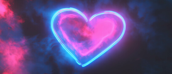 Leinwandbilder - Vibrant neon heart glow on dark background creates a romantic atmosphere