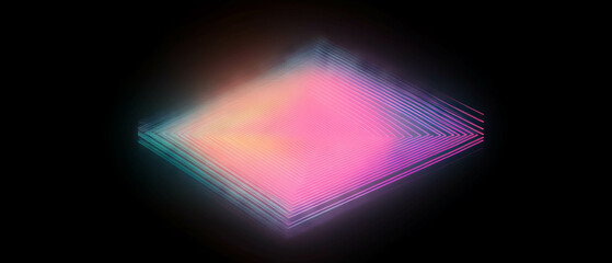 Poster - Bright neon isometric grid overlay with a three-dimensional effect on a black background