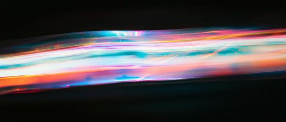 Poster - Vibrant neon light leaks creating soft atmospheric glow on dark background
