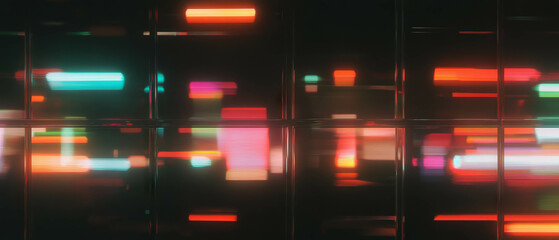 Poster - Neon square texture with illuminated straight lines on a dark background