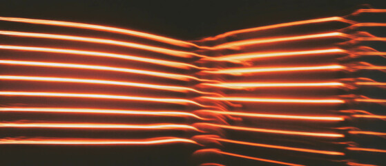 Leinwandbilder - Vibrant neon stripes create dynamic geometric patterns against a black backdrop