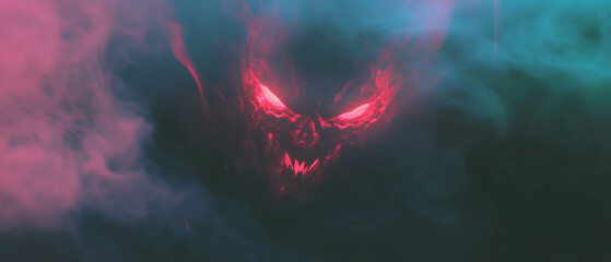Poster - Neon smoke effect creates a surreal and mysterious atmosphere in dark setting