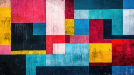 Poster - A bold and colorful arrangement of overlapping squares, creating depth and vibrancy in an abstract composition