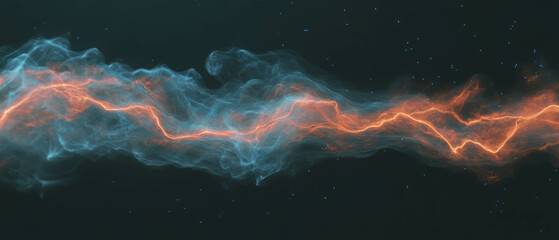 Poster - Dynamic orange smoke intertwines with blue lightning on a dark background