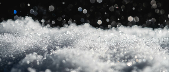 Aufkleber - Frozen ground covered in packed snow showcases texture and detail against dark backdrop
