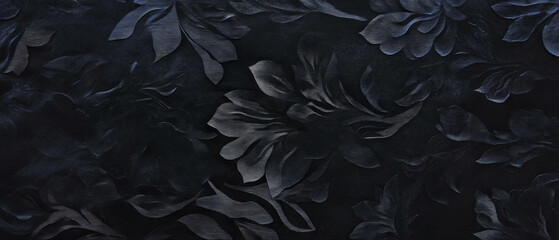 Poster - Decorative black background with paper overlay featuring floral print and empty center design