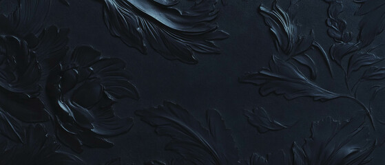 Poster - Textured black paper with decorative floral patterns and empty central space for design use