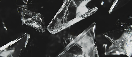 Poster - Partially transparent broken glass overlay with visible texture set against a black background