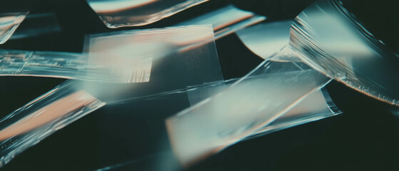 Poster - Partially transparent film layers creating texture and depth on a black background
