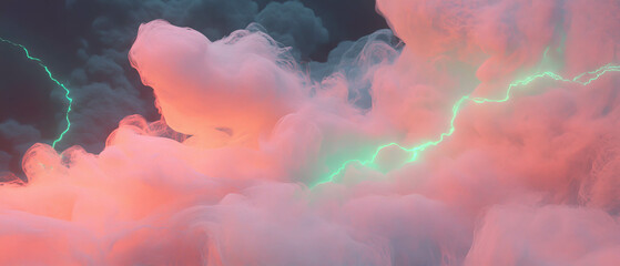 Poster - Whimsical pink smoke with green lightning creating a surreal atmosphere