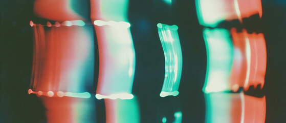 Poster - Dreamy retro film overlay with halation and color shifts in a dark background