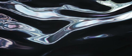 Poster - Mirrored reflections create abstract shapes against a black background with distorted textures