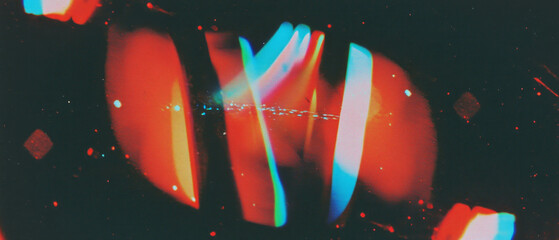 Poster - Retro film overlay texture with halation and color shifts on dark background