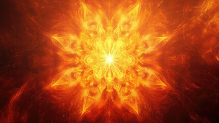 Poster - Vibrant Abstract Design Featuring Radiant Orange Flames and Bright Central Light with Intricate Patterns Suggesting Heat, Energy, and Transformation