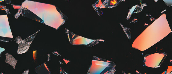 Aufkleber - Shattered glass texture overlay with irregular shapes set against a black background