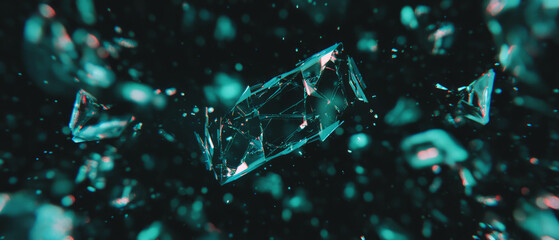 Aufkleber - Shattered glass texture with sharp fragments against a black background showcasing emptiness