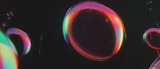 Poster - Large bubble reflecting light and displaying vibrant rainbow colors against a dark background