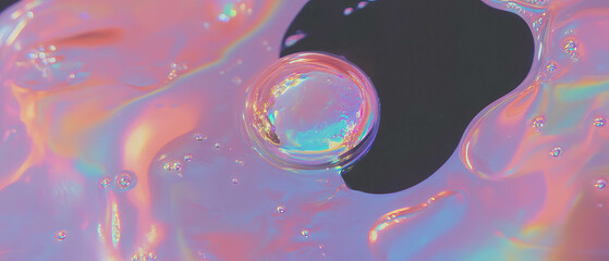 Poster - Large bubble reflects light and showcases rainbow colors against a dark backdrop