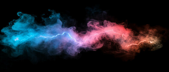 Poster - Smoke and lightning create a dynamic colorful atmosphere against a dark backdrop