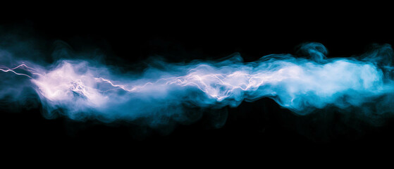 Poster - Smoke and lightning dance on a textured black background creating an atmospheric depth