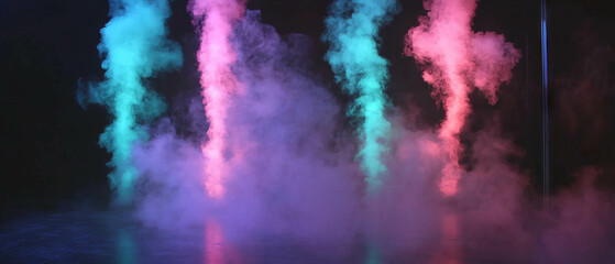 Poster - Smoke creates abstract shapes on stage with artistic composition against a dark background