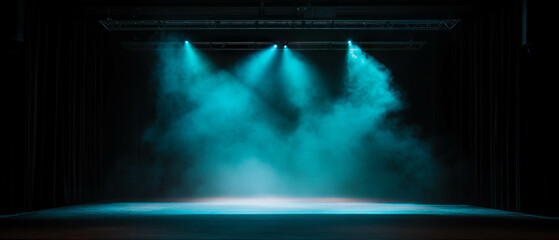 Poster - Smoke fills stage creating an atmospheric effect in a dimly lit space