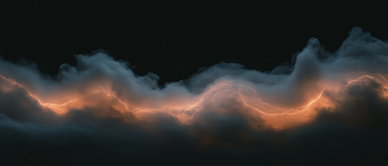 Poster - Dramatic smoke formations illuminated by lightning on a dark background