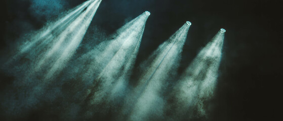 Aufkleber - Dramatic light beams cutting through smoke on stage during a performance