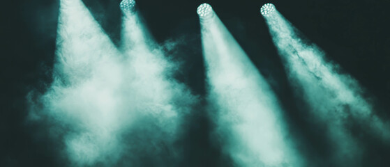 Aufkleber - Dramatic smoke and light beams create an atmospheric stage effect