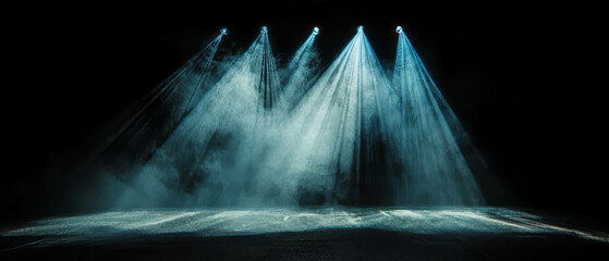 Aufkleber - Dramatic smoke and light beams create an atmospheric stage setting for performances