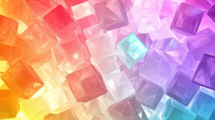 Poster - Colorful Transparent Cubes Overflowing in a Dynamic Abstract Background with a Blend of Vibrant Hues Creating a Mesmerizing Visual Experience for Design Projects
