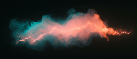 Poster - Overlay of smoke and lightning creates chaos and intensity against a black background
