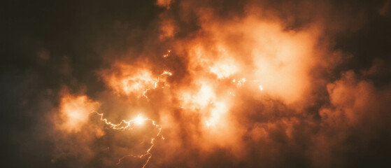 Poster - Dramatic lightning and smoke texture creating chaos in a dark environment