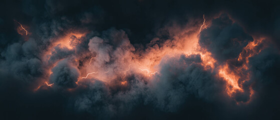 Poster - Dramatic overlay of smoke with lightning creating chaos against a dark backdrop