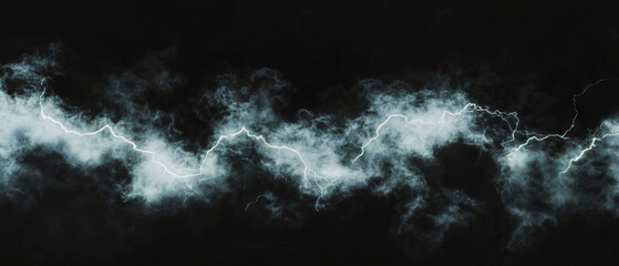 Poster - Mystical smoke and lightning overlay on a fantasy black background for creative designs
