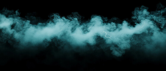 Poster - Mystical smoke and lightning create an enchanting fantasy atmosphere on a black backdrop