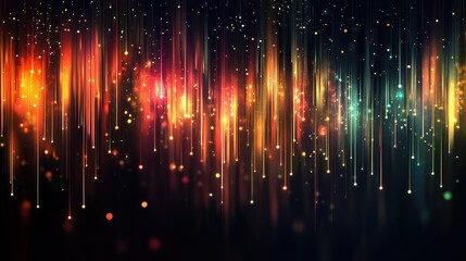 Poster - Vibrant Colorful Light Trails and Dazzling Bokeh Effects Creating a Mystical Atmosphere in Dark Background, Perfect for Abstract Artistic Designs and Celebratory Themes