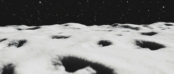 Poster - Snow covered ground with footprints creating a textured landscape against black background