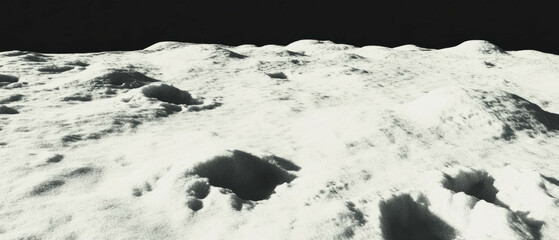 Poster - Snow covered ground with detailed footprints across a stark black background showcasing texture