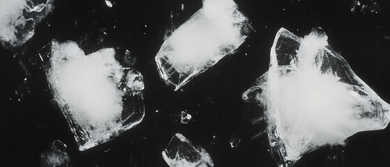 Poster - Intricate snowflakes captured in macro details against a black backdrop highlighting their beauty