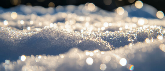 Poster - Soft diffused light glistens on fresh snow against a dark background in winter