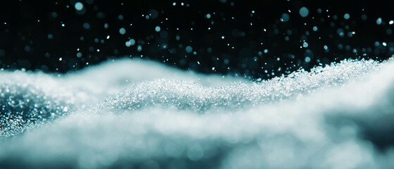 Poster - Snow texture with a subtle blue tint against a dark background evoking a winter atmosphere
